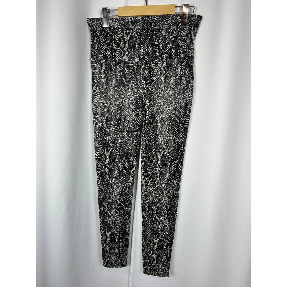 Spanx Metallic Snakeskin High Waisted Leggings Black Silver Animal Print XL